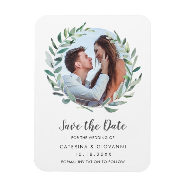 Magnet Flexible Faire-part de mariage photo de verdure d'olive rus (Vertical)