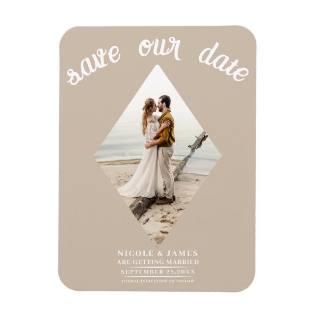 Magnet Flexible Faire part de mariage photo diamant minimal beige (Vertical)