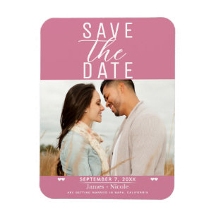 Magnet Flexible Faire part de mariage photo rose moderne avec date