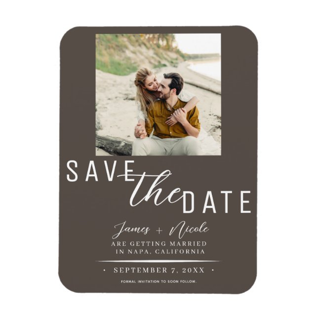 Magnet Flexible Faire part de mariage photo Taupe foncé (Vertical)