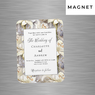 Magnet Flexible Faire-part de mariage rétro argent lis blancs