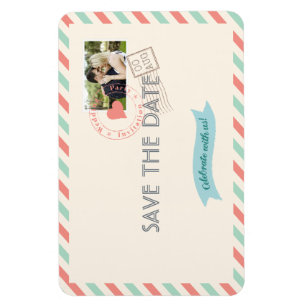 Magnet Flexible Faire-part de mariage vintage par avion avec photo
