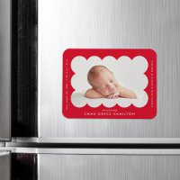Faire-part de naissance à cadre festonné rouge mod
