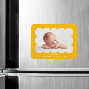 Magnet Flexible Faire-part de naissance avec cadre arrondi jaune m