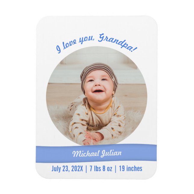 Magnet Flexible Faire-part de naissance avec photo de bébé garçon  (Vertical)