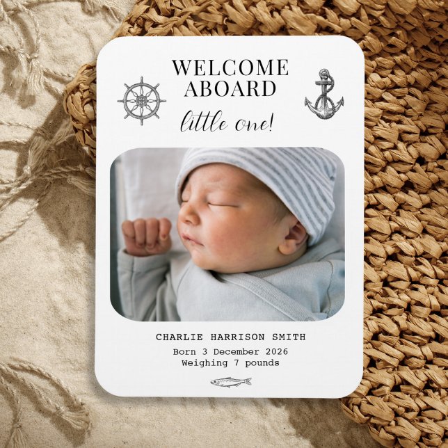 Magnet Flexible Faire-part de naissance Bébé à thème nautique (Nautical themed Baby Birth Announcement Magnet)