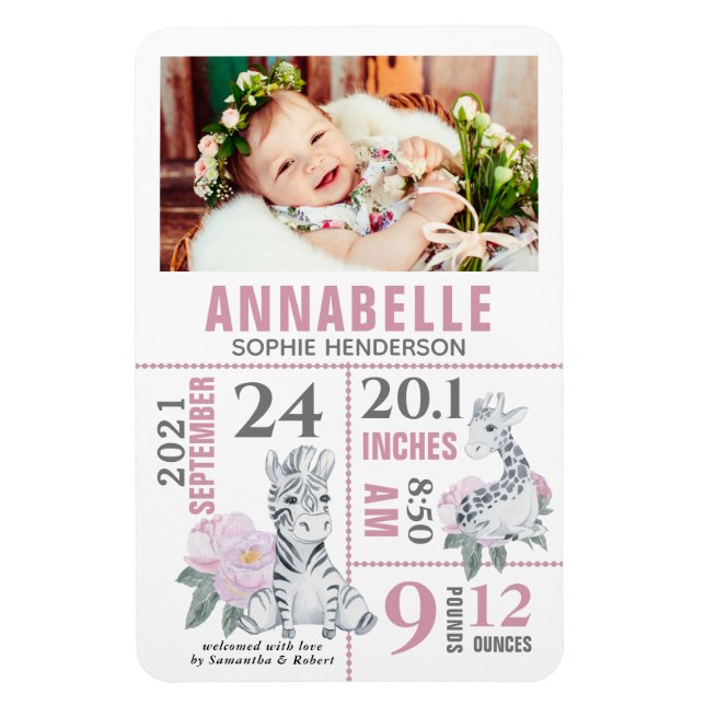 Magnet Flexible Faire-part de naissance bébé moderne (Vertical)