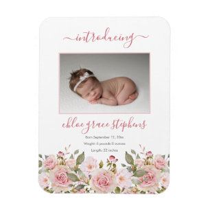 Magnet Flexible Faire-part de naissance - Boho Floral Girl Photo