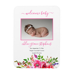 Magnet Flexible Faire-part de naissance - Boho Rose Floral Baby Gi