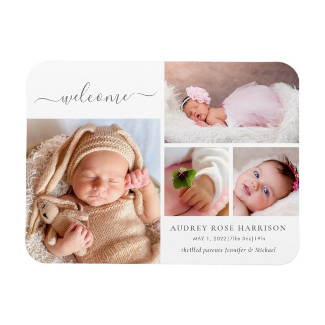 Magnet Flexible Faire-part de naissance Collage Photo de Bienvenue (Horizontal)