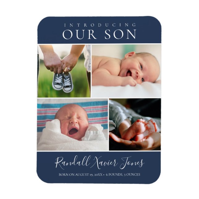 Magnet Flexible Faire-part de naissance de bébé garçon avec collag (Vertical)