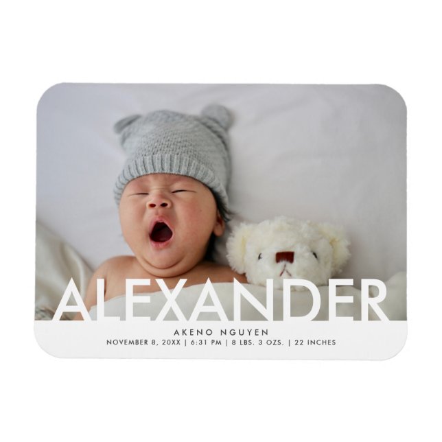 Magnet Flexible Faire-part de naissance de bébé garçon avec photo (Horizontal)