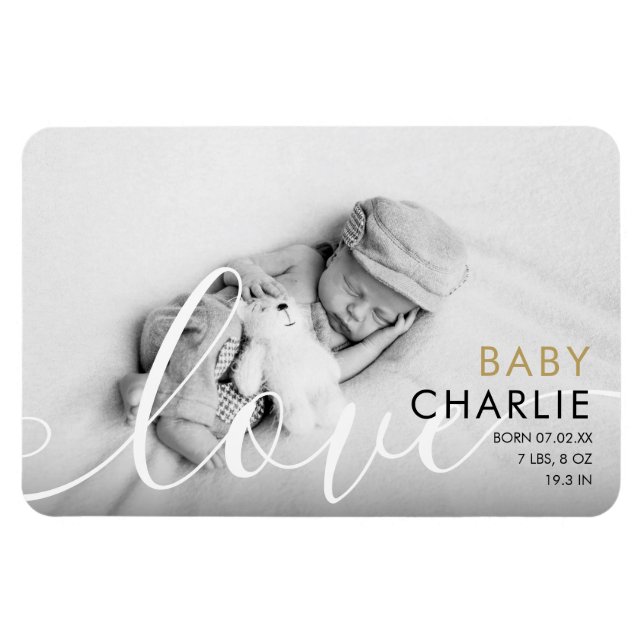 Magnet Flexible Faire-part de naissance de bébé photo or moderne (Horizontal)