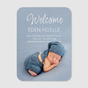 Magnet Flexible Faire-part de naissance de script blanc moderne