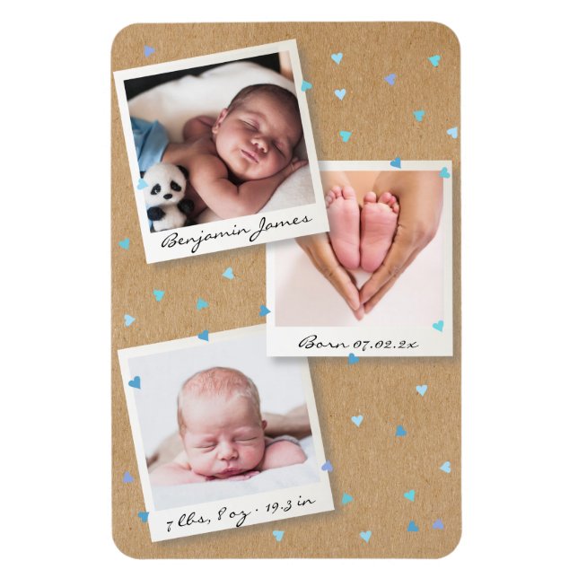 Magnet Flexible Faire-part de naissance en collage photo de petit  (Vertical)