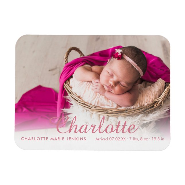 Magnet Flexible Faire-Part de Naissance Fille Photo Script Nom (Horizontal)