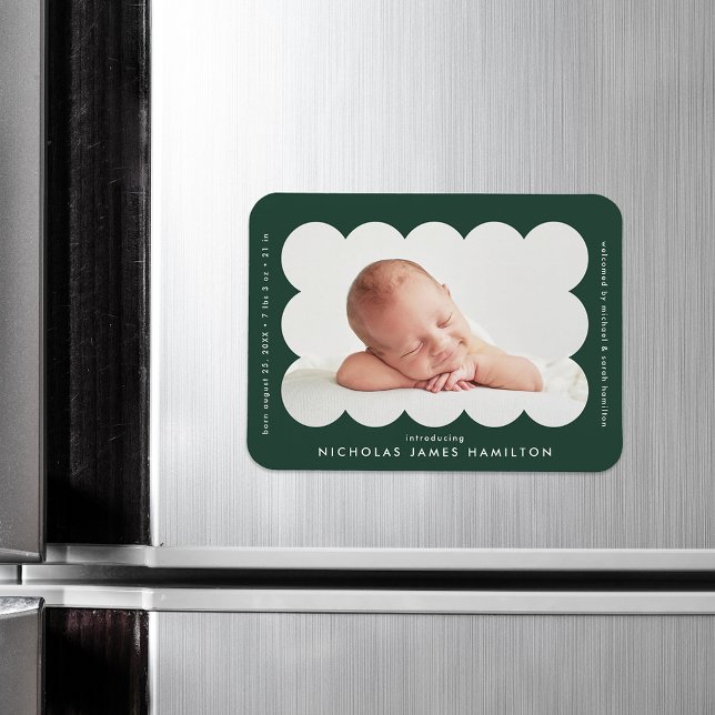 Magnet Flexible Faire-part de naissance moderne vert forêt en coqu (Créateur téléchargé)