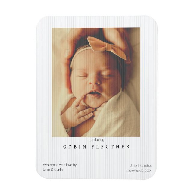 Magnet Flexible Faire-part de naissance photo avec rayures moderne (Vertical)