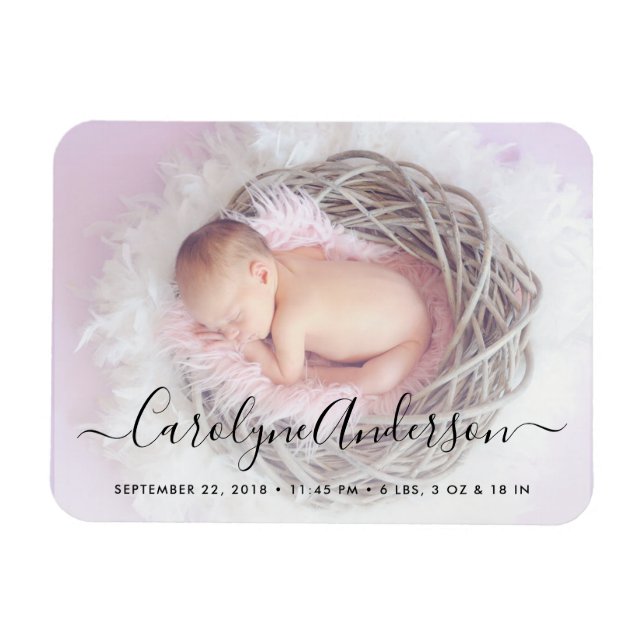 Magnet Flexible Faire-part de naissance photo de script simple et  (Horizontal)