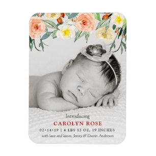 Magnet Flexible Faire-part de naissance photo en fleurs florales t