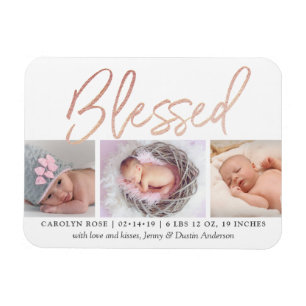 Magnet Flexible faire-part de naissance photo Gold Foil Rose "béni