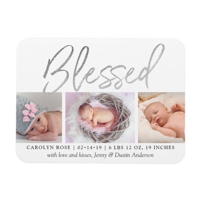 Magnet Flexible faire-part de naissance photo Silver Foil 3 (Horizontal)