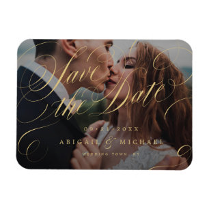 Magnet Flexible Faire-part de photo de calligraphie classique en o