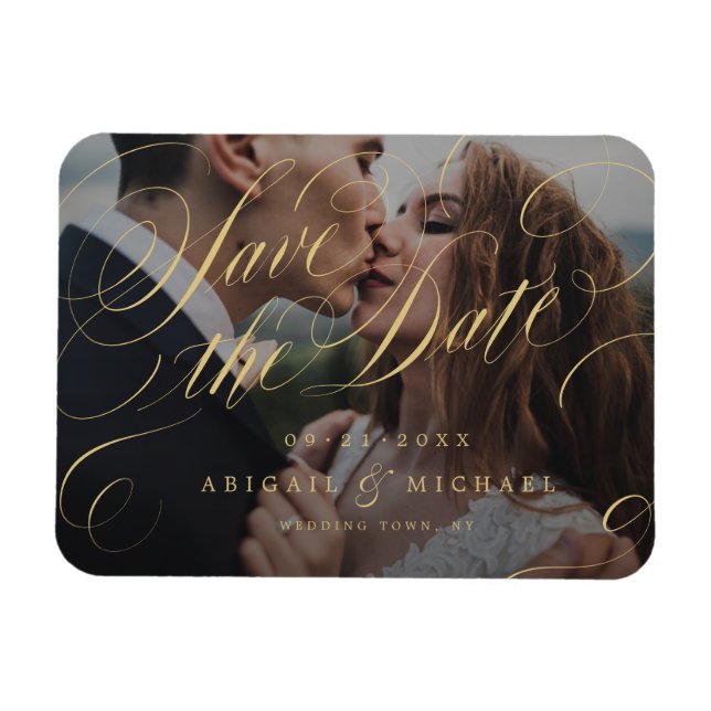 Magnet Flexible Faire-part de photo de calligraphie classique en o (Horizontal)