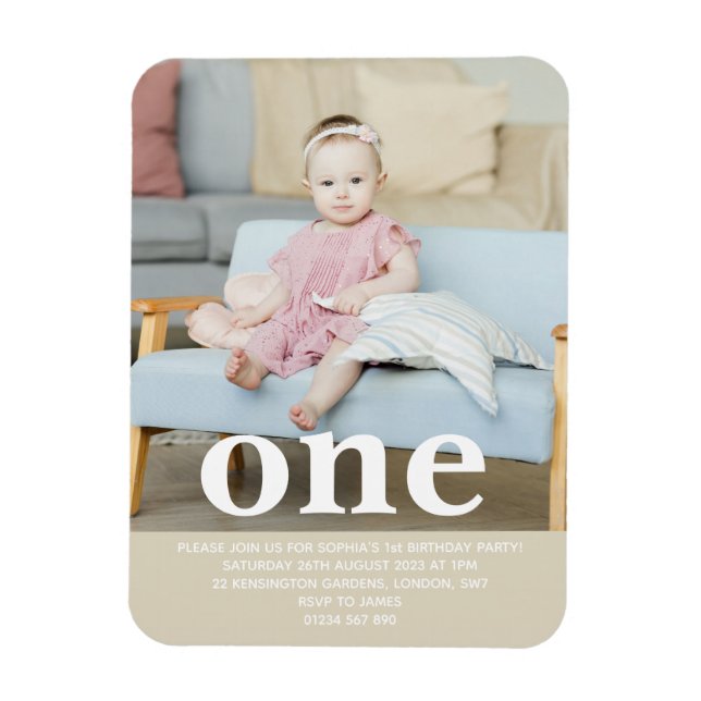 Magnet Flexible Faire-part de premier anniversaire moderne avec ph (Vertical)