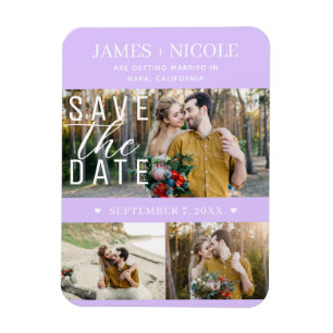 Magnet Flexible Faire part moderne lavande pastel avec 3 photos