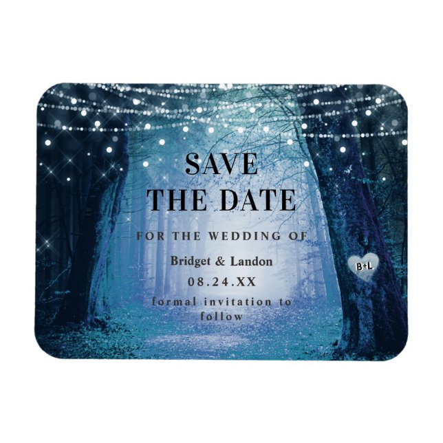 Magnet Flexible Fairytale Enchanted Forest Blue Save The Date (Horizontal)