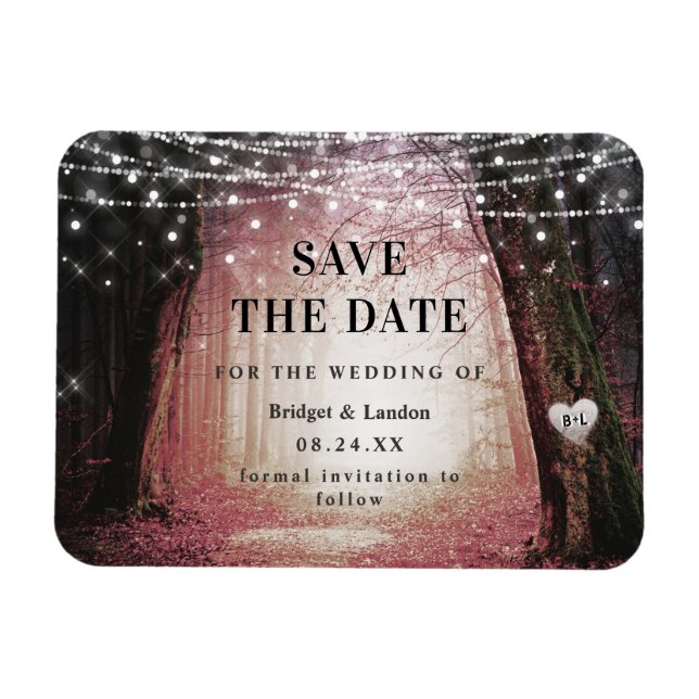 Magnet Flexible Fairytale Enchanted Forest Pink Save The Date (Horizontal)