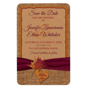Magnet Flexible Fall in Love Burlap, Feuilles Save the Date (Large