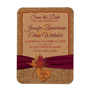 Magnet Flexible Fall in Love Burlap, Feuilles Save the Date (small
