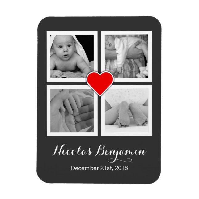 Magnet Flexible Famille avec quatre photos et coeur (Vertical)