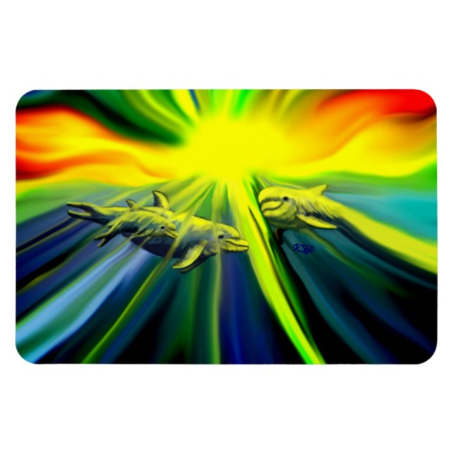 Magnet Flexible Famille de dauphins sous le soleil (Horizontal)