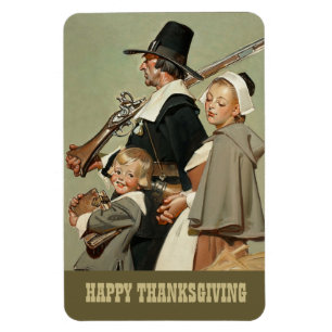 Magnet Flexible Famille de pèlerins. Don Thanksgiving Art vintage