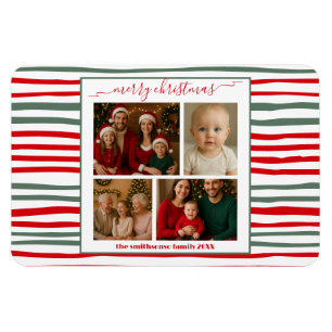 Magnet Flexible Famille élégante rayée Photo joyeux Noël moderne