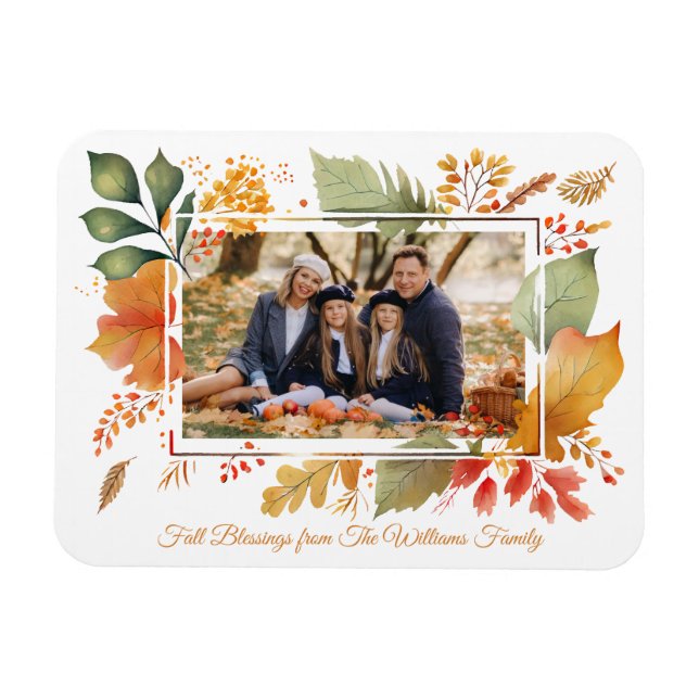 Magnet Flexible Famille Élégante Thanksgiving Photo Feuilles d'aut (Horizontal)