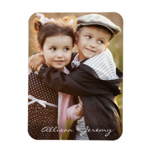 Magnet Flexible Famille Photo Monogramme Noms Script moderne