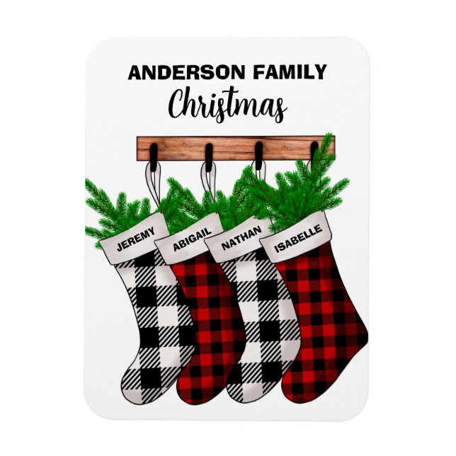 Magnet Flexible Famille Plaid de 4 Noël personnalisé (Vertical)