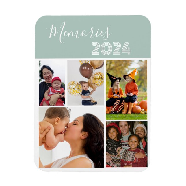 Magnet Flexible Famille Souvenirs 5 photo collage vert (Vertical)