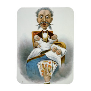 Magnet Flexible Famille Vintage, Père avec bébés et main de poker