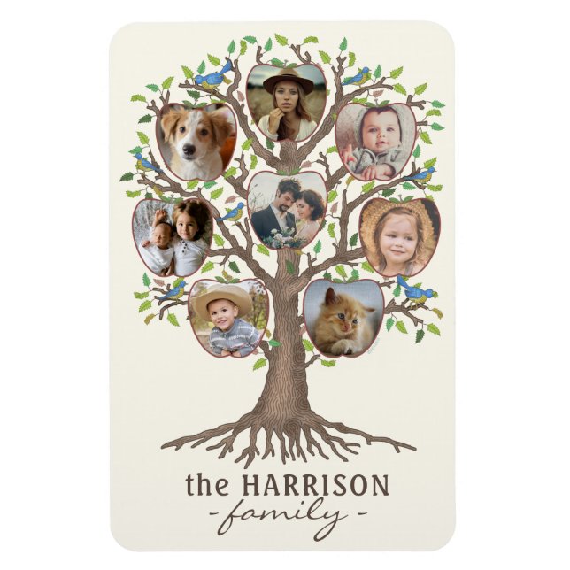 Magnet Flexible Family Tree Photo Collage 8 Photos Nom Lt Beige (Vertical)