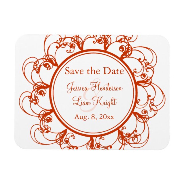 Magnet Flexible Fancy Floral Enregistrer l'aimant de date (orange) (Horizontal)