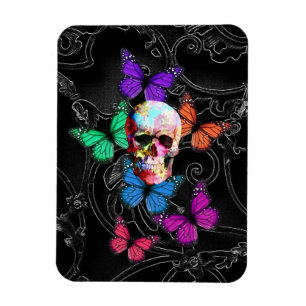 Magnet Flexible Fantasy skull and colored butterflies