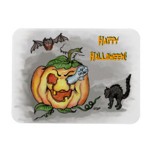 Magnet Flexible Fantôme, chauve-souris et chat, Bonne Halloween !