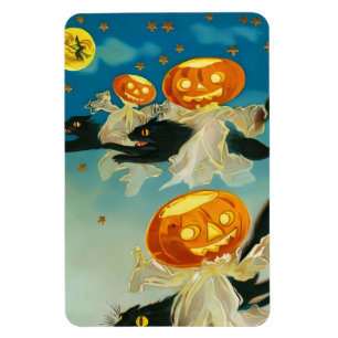 Magnet Flexible Fantômes Citrouilles vintages d'Halloween et chats