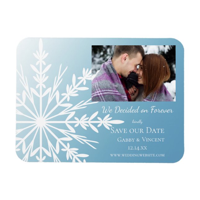 Magnet Flexible Faux de neige blanc sur un mariage bleu glace Sauv (Horizontal)