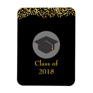 Magnet Flexible Faux Gold Confetti & Graduation Cap Classe de 20xx